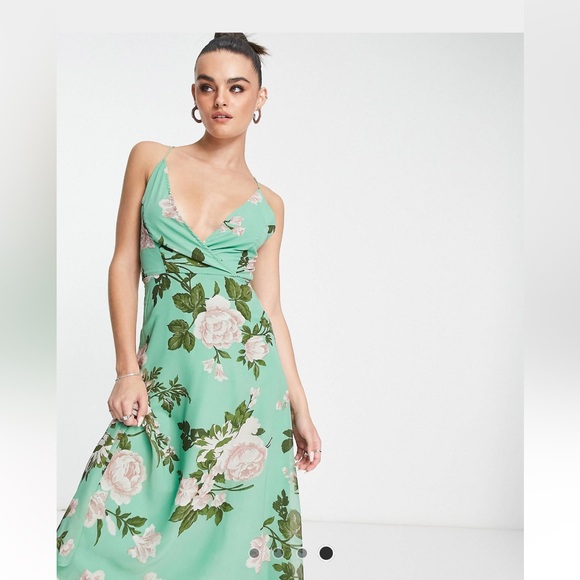 ASOS design cami wrap midi dress with lace up back in sage floral - Picture 3 of 12